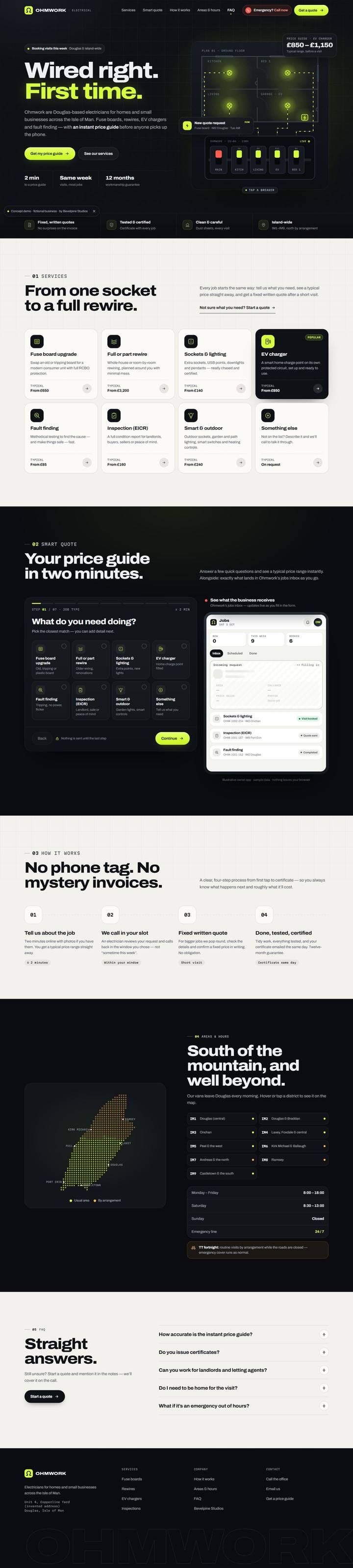 Concept electrician website with smart quote requests